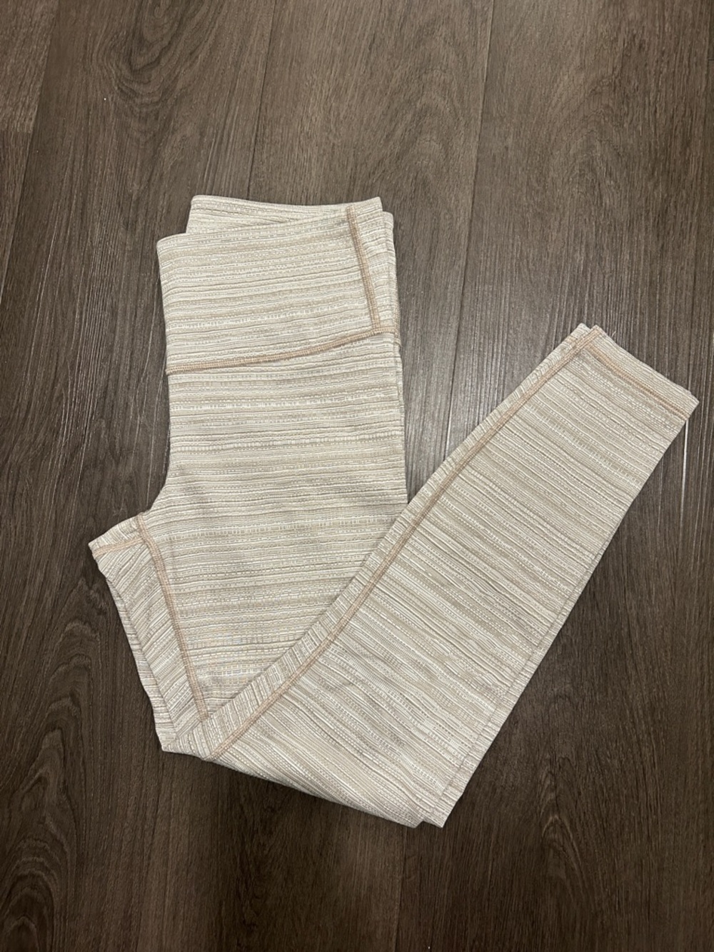 Athleta Striped Ribbed Leggings - Cream and Light Tan
